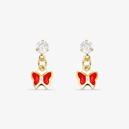 Brinco Infantil Borboleta Vermelha Folheado a Ouro 18k