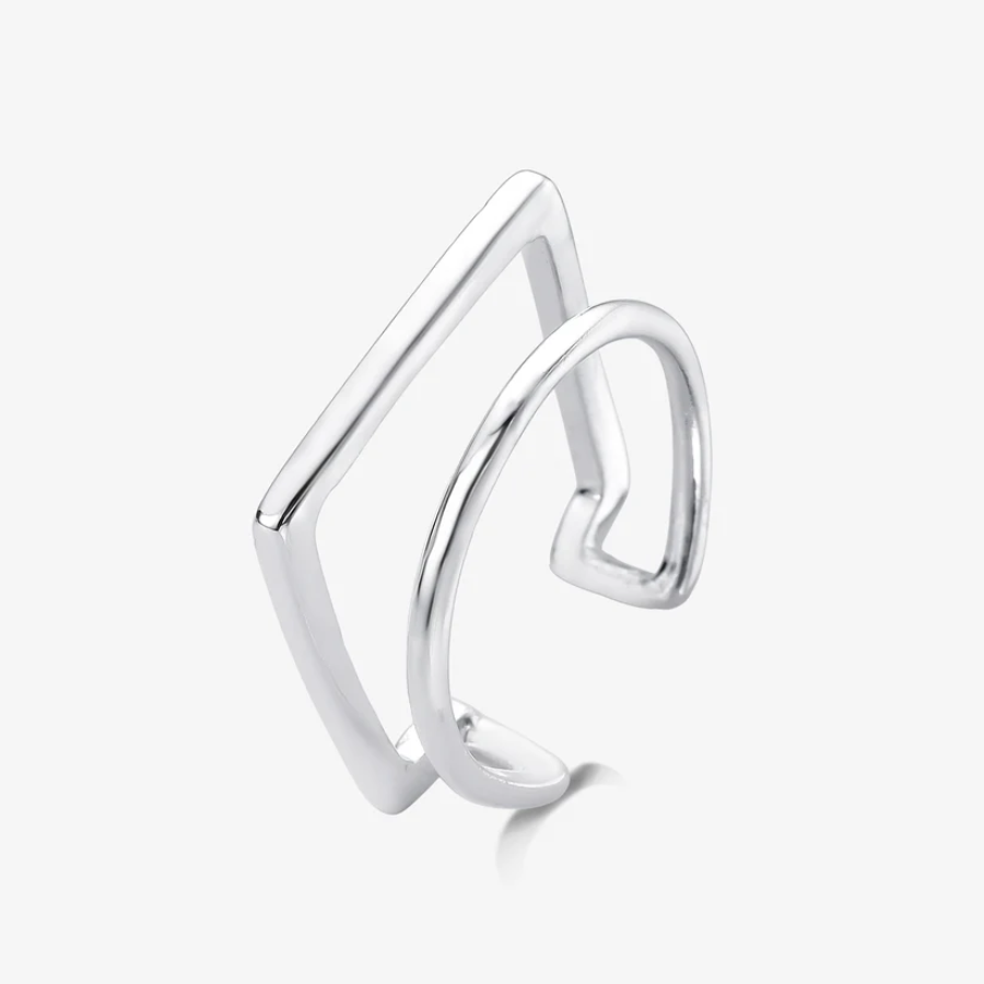 Anel Regulável Duas Voltas Quadrada e Redonda Folheado a Prata