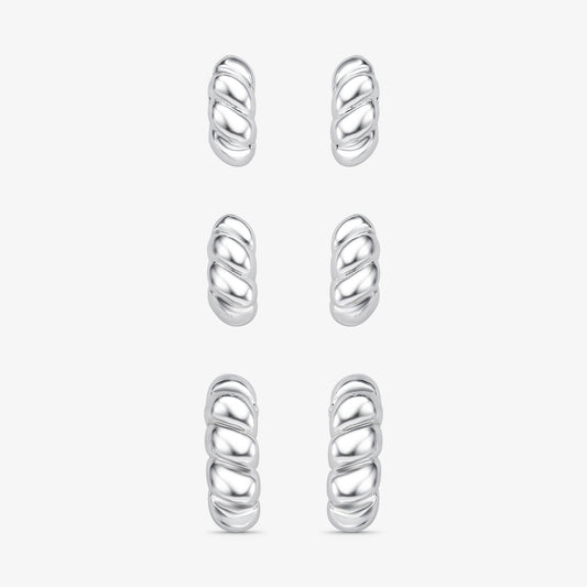 Brinco Trio Croissant Folheado a Prata