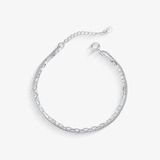 Pulseira Dupla Elo Quadrado Folheado a Prata