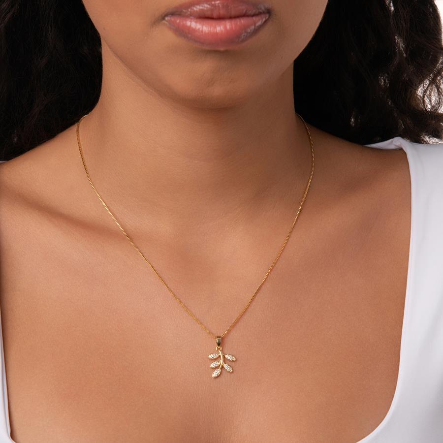 Colar Ramo Folhas Cravejada Folheado a Ouro 18k