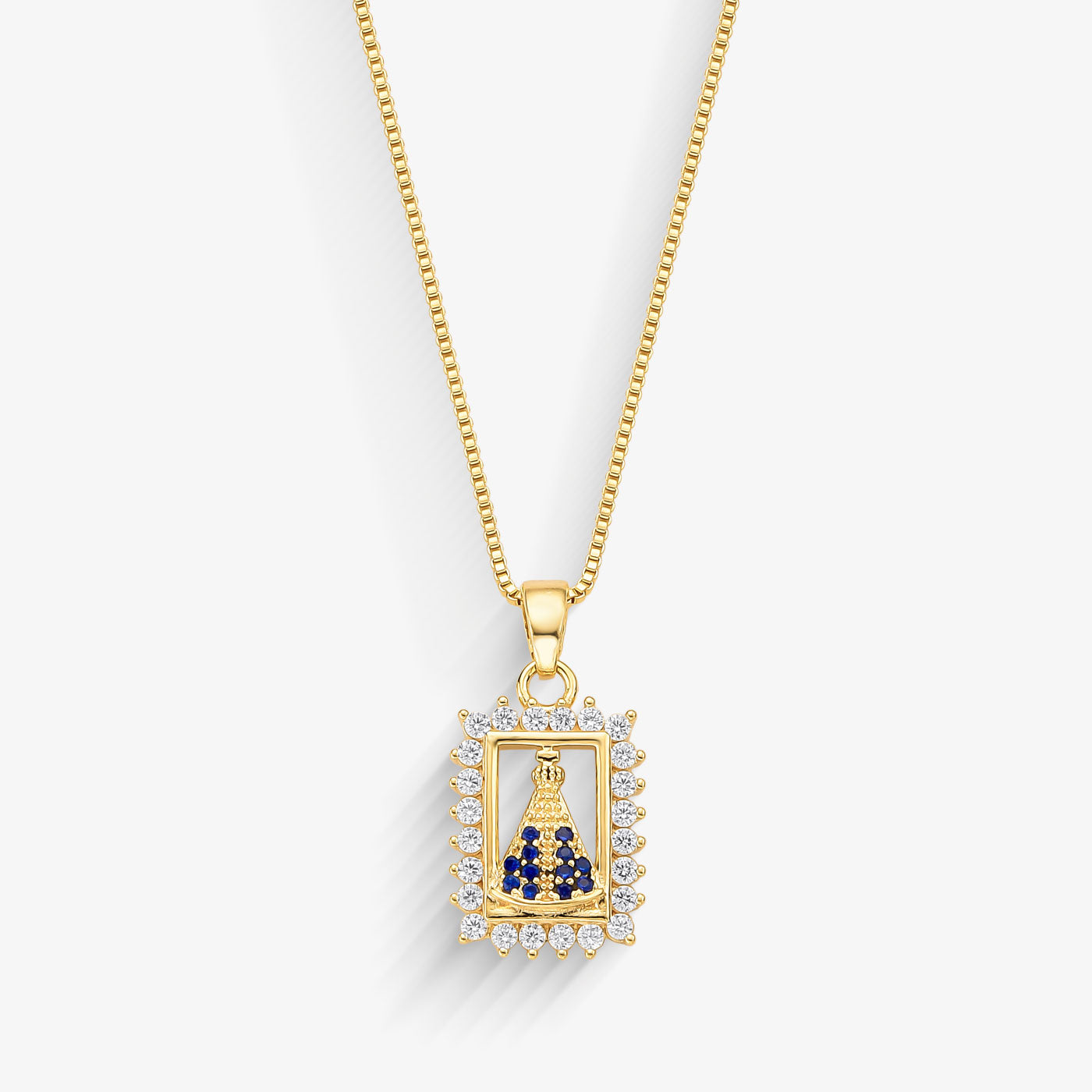 Colar Nossa Senhora com Moldura Cravejada Folheado a Ouro 18k