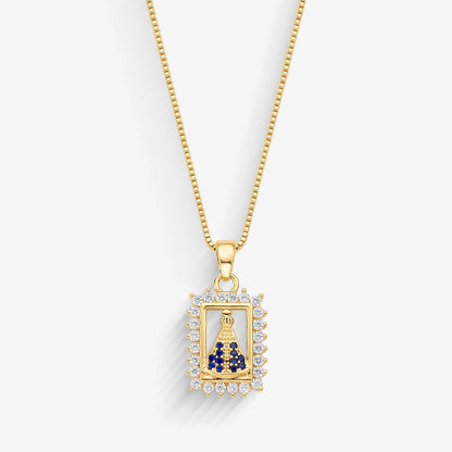 Colar Nossa Senhora com Moldura Cravejada Folheado a Ouro 18k