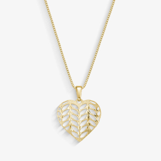 Colar Coração Folhas Vazadas Folheado a Ouro 18k