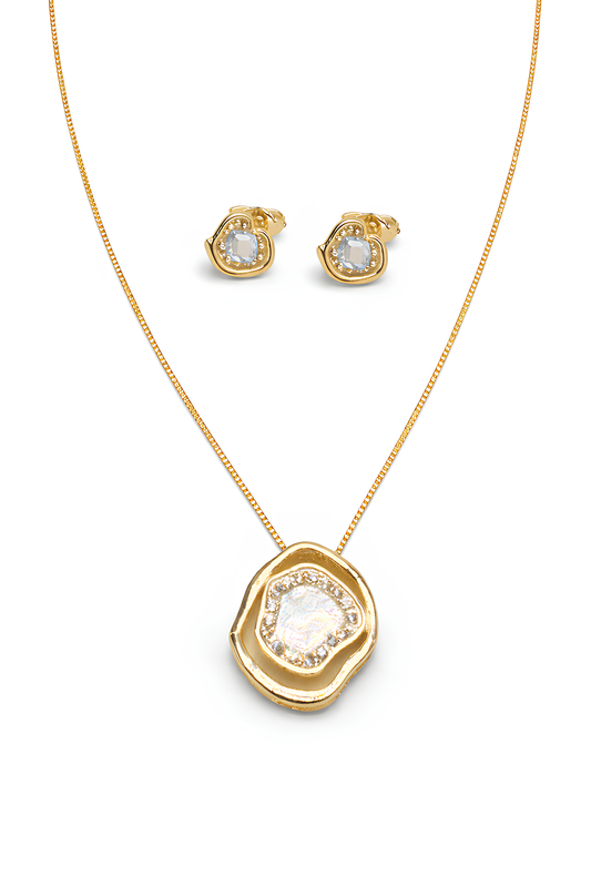 Conjunto Orgânico Cravejado Folheado a Ouro 18k