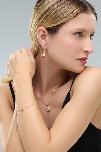 Pulseira Zircônia chapa redonda Folheado a Ouro18k