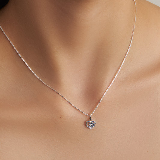 Colar Coração  Patinha  Zircônias Azul Folheado a Prata