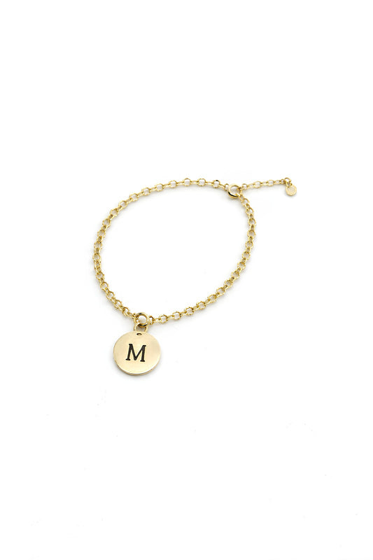 Pulseira Medalha Inicial  Folheado a Ouro 18k