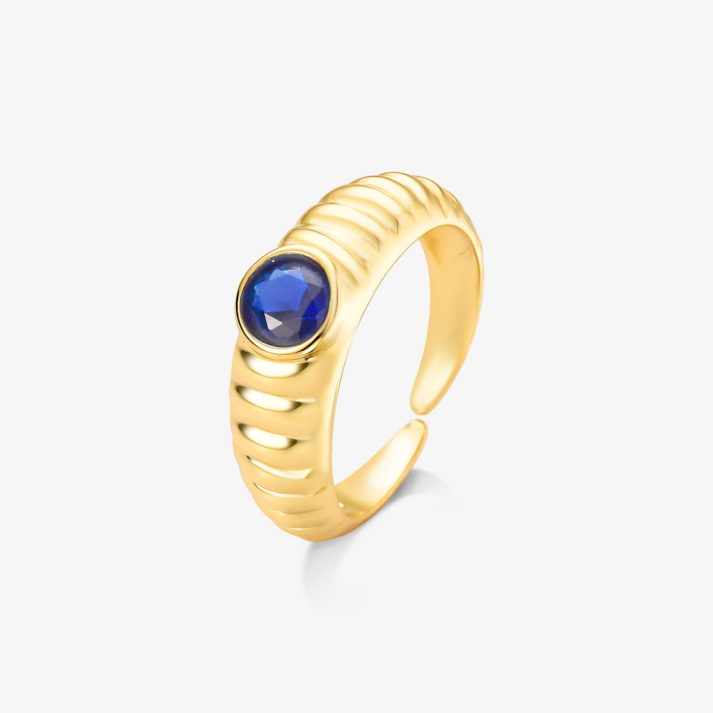 Anel Regulável Zircônia Azul Royal  Folheado a Ouro 18k