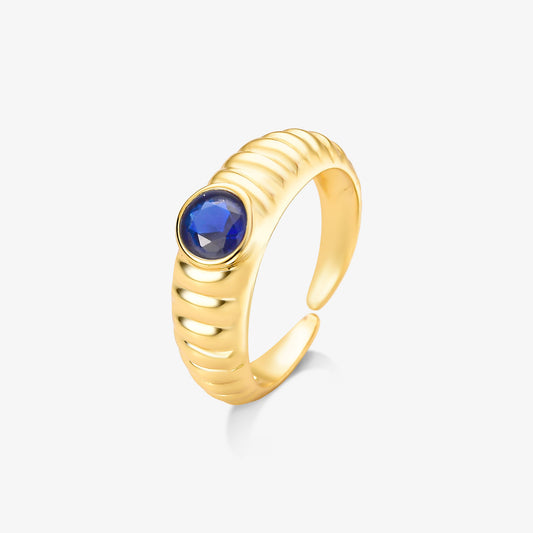 Anel Regulável Zircônia Azul Royal  Folheado a Ouro 18k
