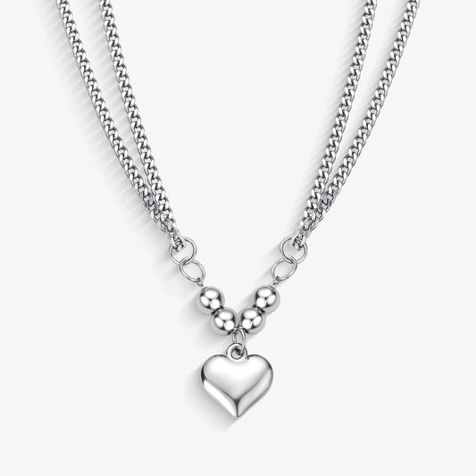 Colar Aço Veneziana Dupla com Pingente de Coração