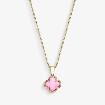 Colar Trevo Rosa Folheado a Ouro 18k