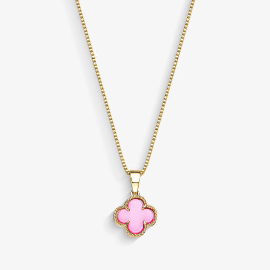 Colar Trevo Rosa Folheado a Ouro 18k