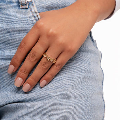 Anel Regulável Floral Folheado a Ouro 18k