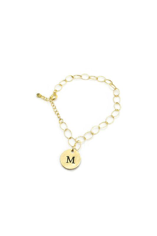 Pulseira Medalha Inicial Folheado a Ouro 18k