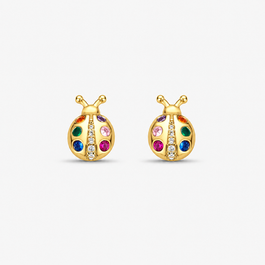 Brinco Joaninha Colorida Folheado a Ouro 18k