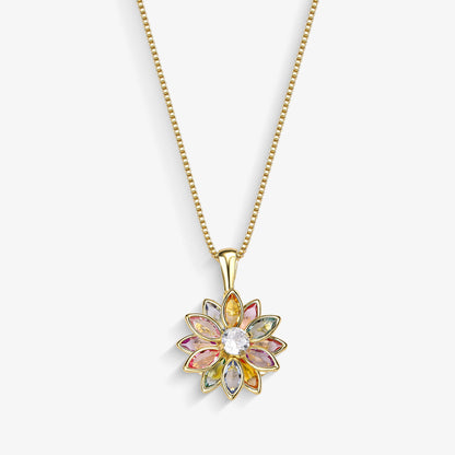 Colar Flor de Cristal Colorida Folheado a Ouro 18k