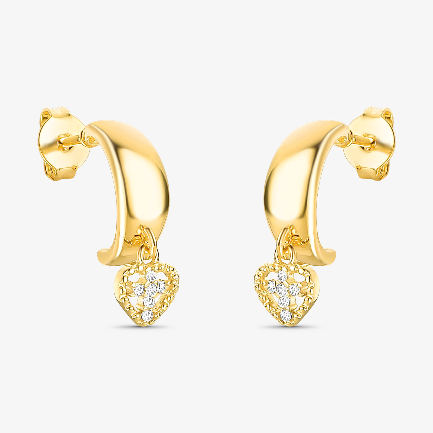 Argola Coração e Cruz Cravejada Folheado a Ouro 18k