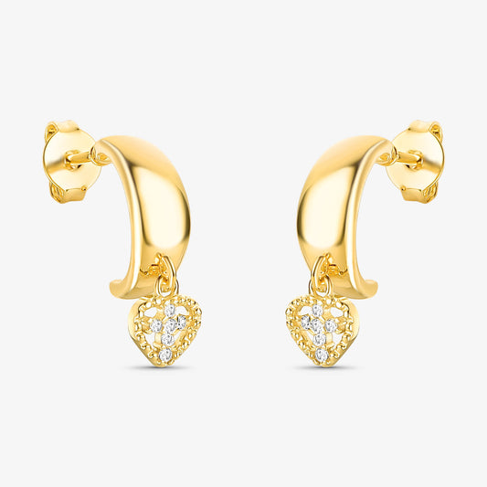 Argola Coração e Cruz Cravejada Folheado a Ouro 18k