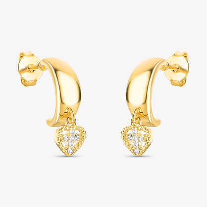 Argola Coração e Cruz Cravejada Folheado a Ouro 18k