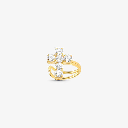 Piercing Fake Orelha Cruz Cravejada Folheado a Ouro 18k
