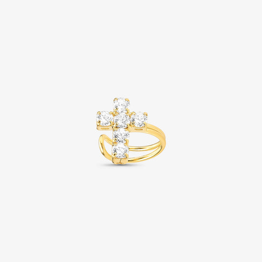 Piercing Fake Orelha Cruz Cravejada Folheado a Ouro 18k
