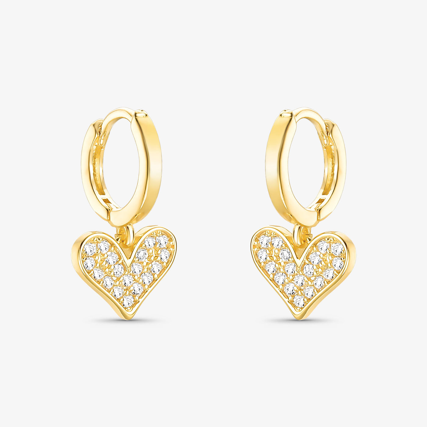 Brinco Argola Coração Cravejado Folheado a Ouro 18K