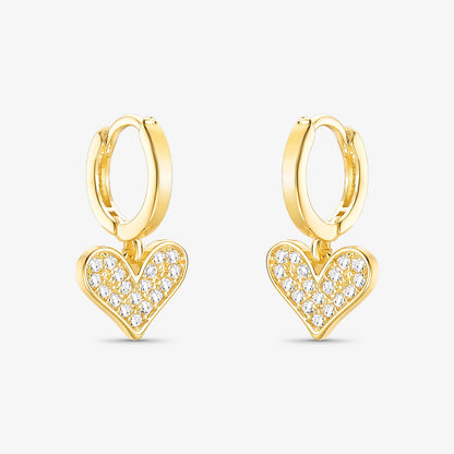 Brinco Argola Coração Cravejado Folheado a Ouro 18K