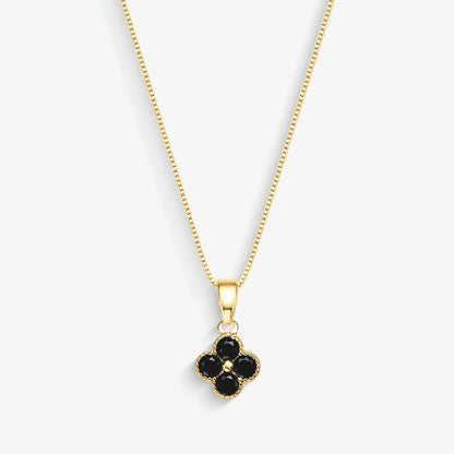 Colar Trevo Preto Trabalhado Folheado a Ouro 18k