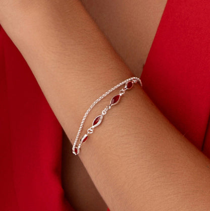 Pulseira Dupla Navetes de Cristal Vermelho