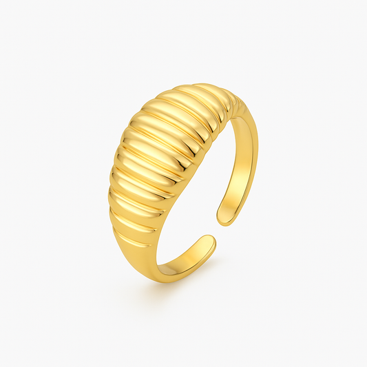 Anel Regulável Riscado Folheado a Ouro 18k
