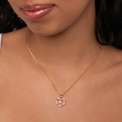 Colar Coração Borda Rosa Folheado a Ouro 18k