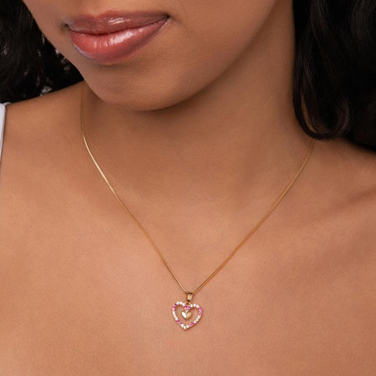 Colar Coração Borda Rosa Folheado a Ouro 18k