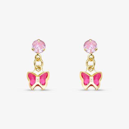 Brinco Infantil Borboleta Rosa Folheado a Ouro 18k