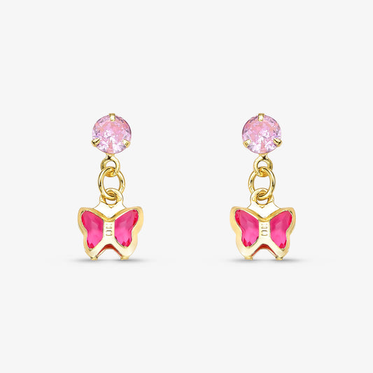 Brinco Infantil Borboleta Rosa Folheado a Ouro 18k