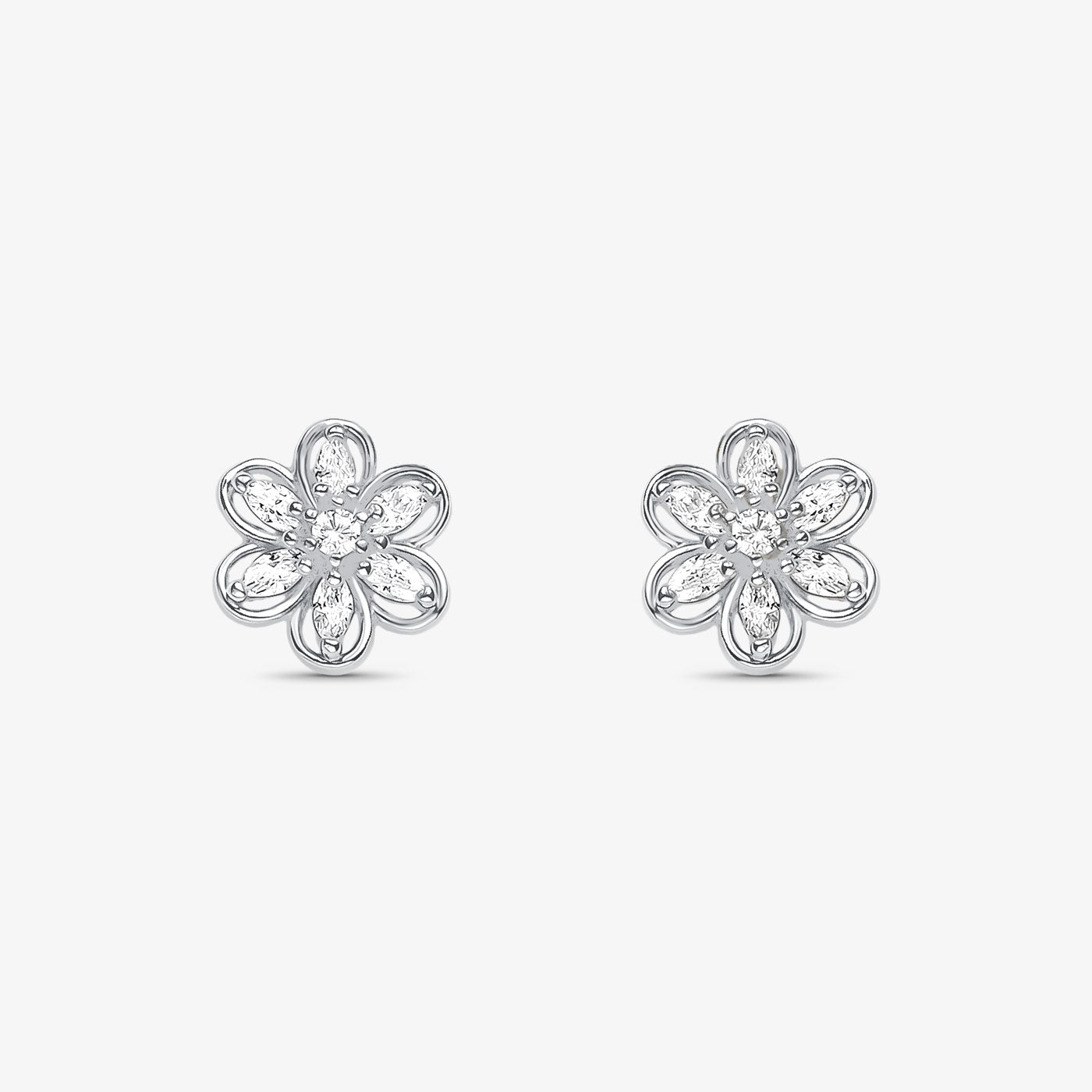 Brinco Flor Pétalas de Cristal Folheado a Prata