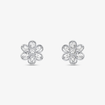 Brinco Flor Pétalas de Cristal Folheado a Prata
