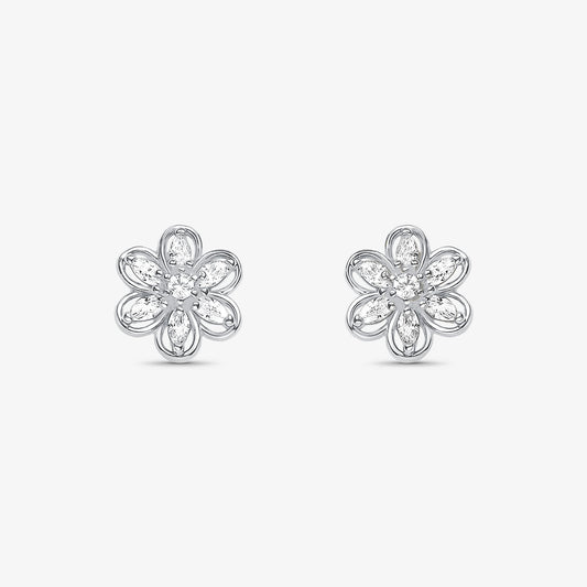 Brinco Flor Pétalas de Cristal Folheado a Prata