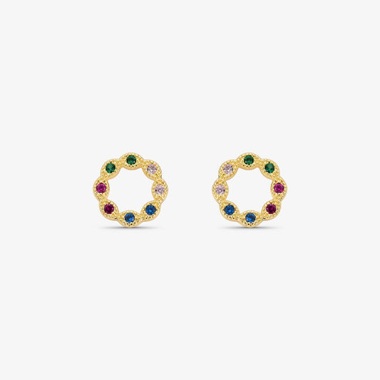 Brinco Flor Zircônia Colorida Folheado a Ouro 18K