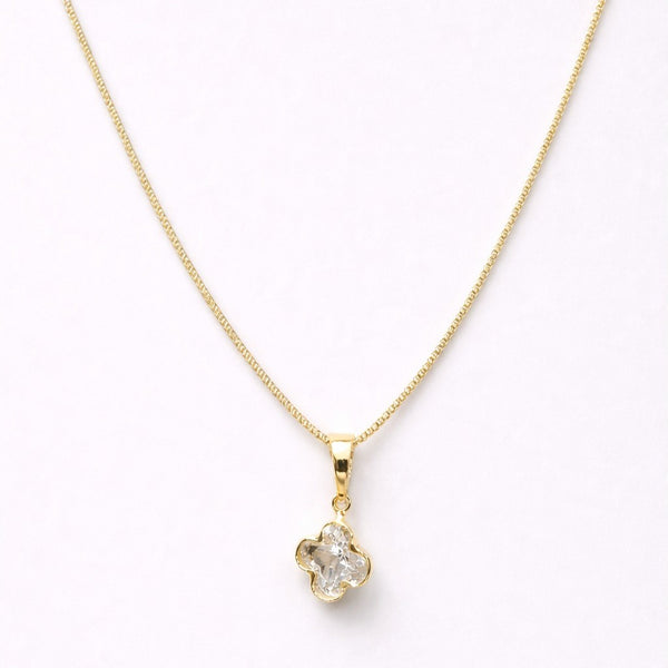Colar Trevo de Cristal Folheado a Ouro 18k
