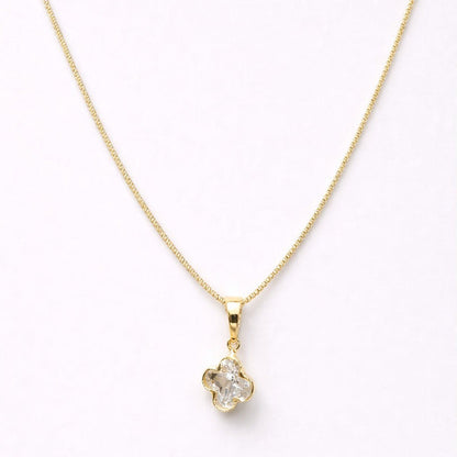 Colar Trevo de Cristal Folheado a Ouro 18k