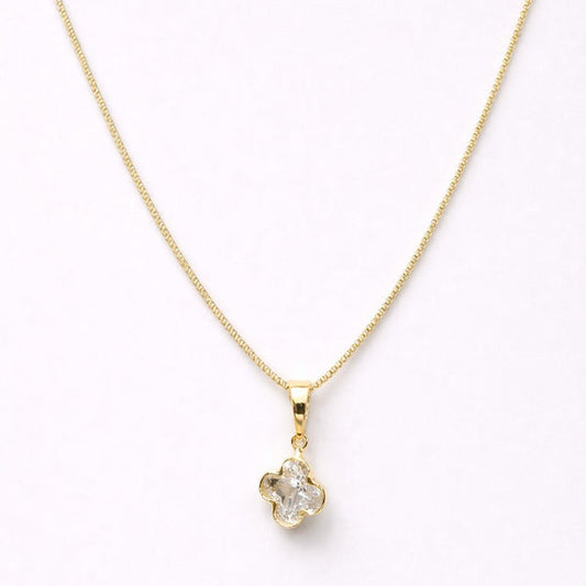 Colar Trevo de Cristal Folheado a Ouro 18k