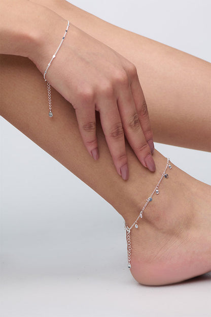 Tornozeleira Chapa e Ponto de Luz Folheado a Prata