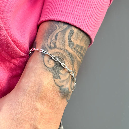Pulseira Masculina Elo Cadeado Médio Folheado a Prata