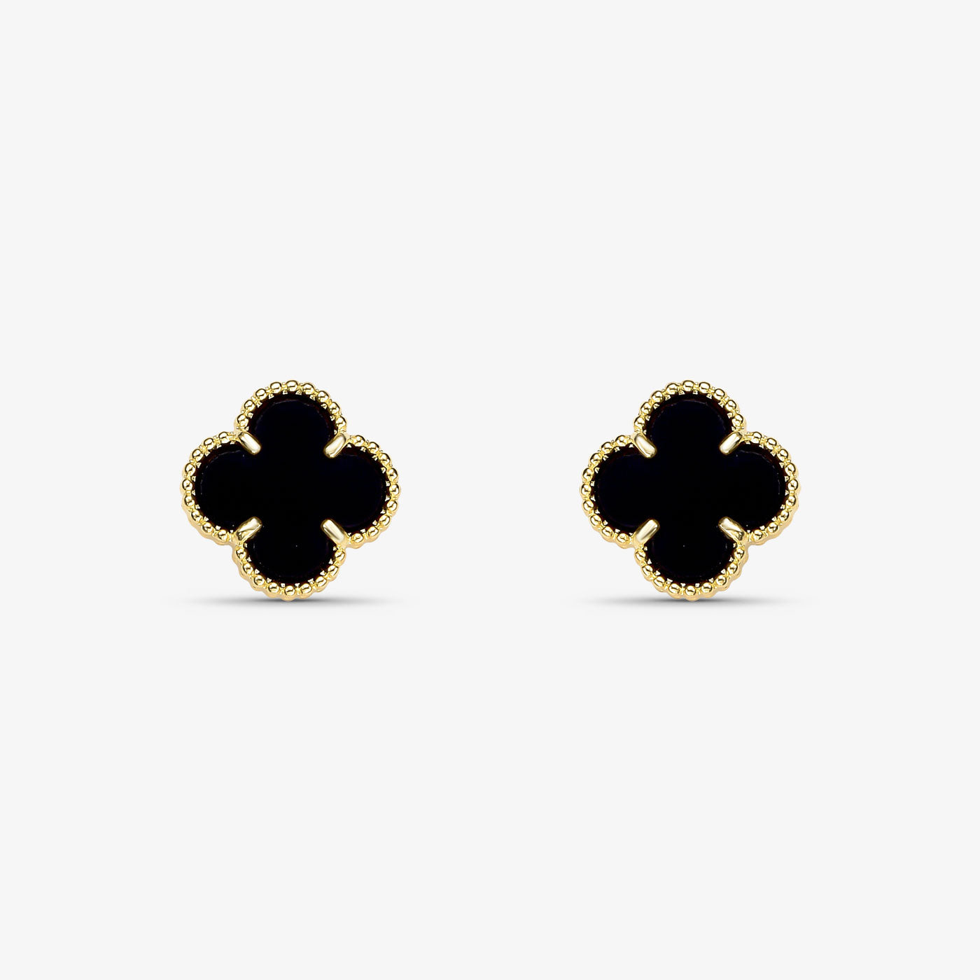 Brinco Trevo Preto Folheado a Ouro 18k