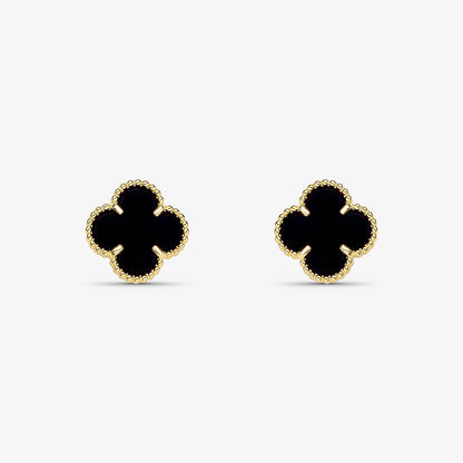 Brinco Trevo Preto Folheado a Ouro 18k