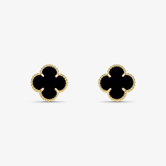 Brinco Trevo Preto Folheado a Ouro 18k