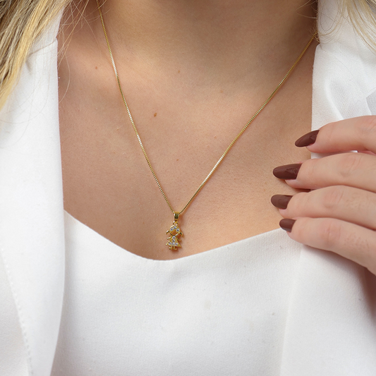 Colar Menina Cravejado Folheado a Ouro 18k