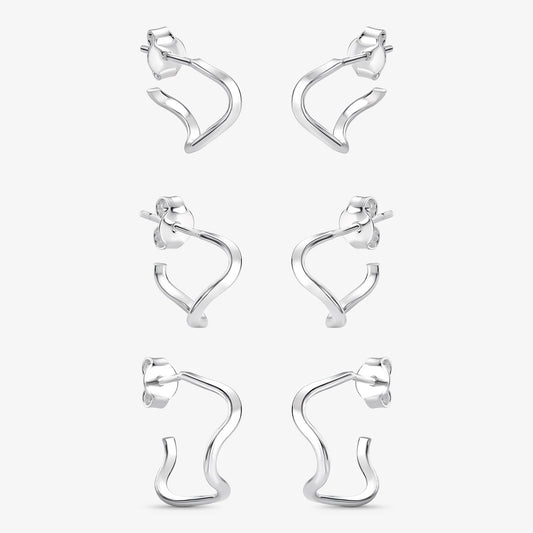 Brinco Trio Ondulado Folheado a Prata