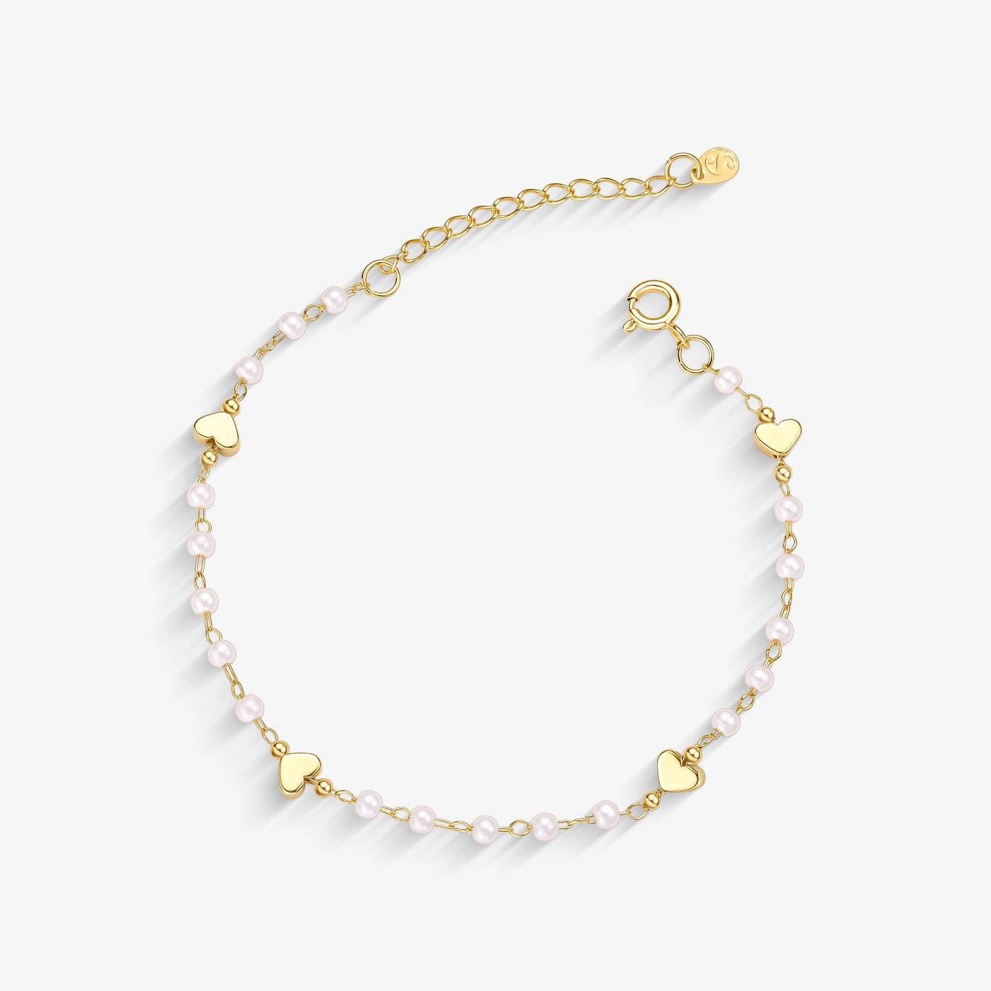 Pulseira Pérola e Corações Folheado a Ouro 18k